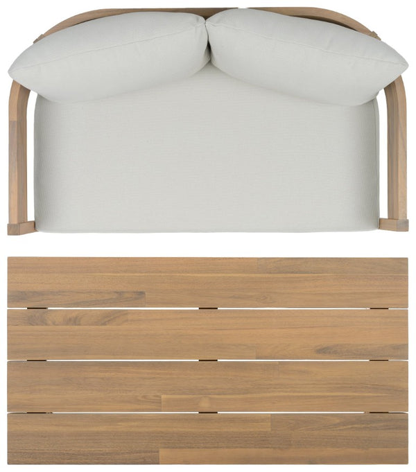 Safavieh Theo Loveseat and Side Table Set with Oak Frame and Ivory Upholstered Seat OAK/IVORY PAT7088B