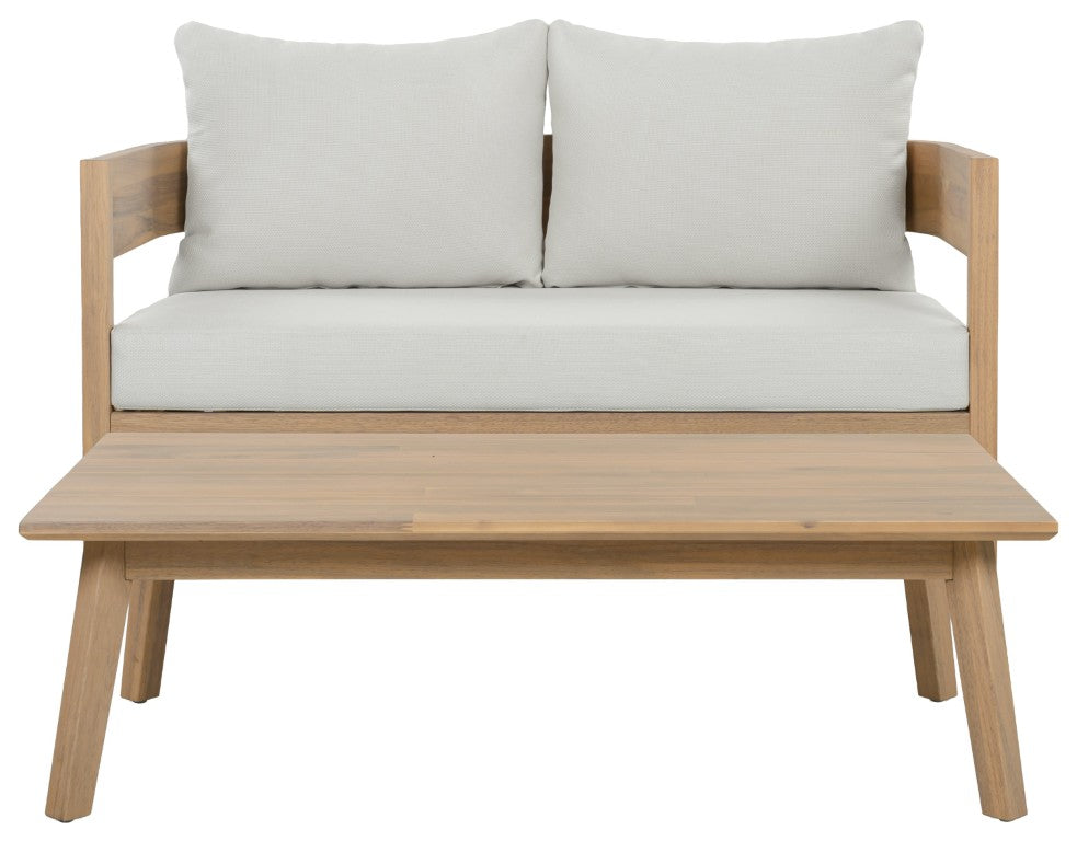 Safavieh Theo Loveseat and Side Table Set with Oak Frame and Ivory Upholstered Seat OAK/IVORY PAT7088B