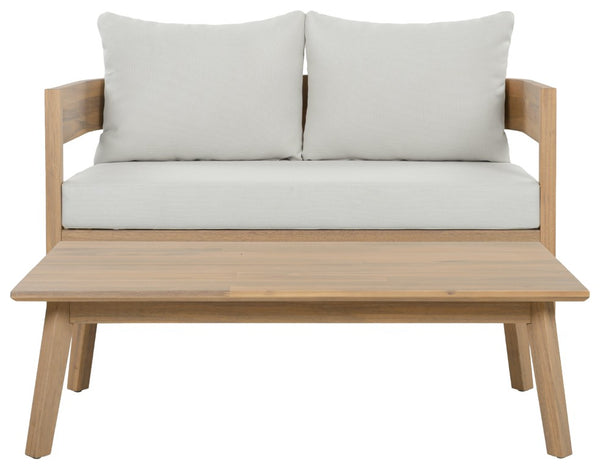 Safavieh Theo Loveseat and Side Table Set with Oak Frame and Ivory Upholstered Seat OAK/IVORY PAT7088B