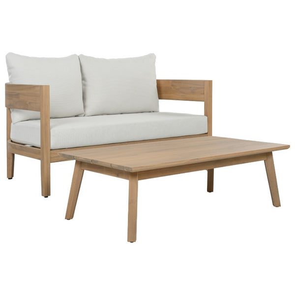 Safavieh Theo Loveseat and Side Table Set with Oak Frame and Ivory Upholstered Seat OAK/IVORY PAT7088B