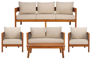 Safavieh AMANDA Chair Set of 2 - Stylish Outdoor Seating with Natural Acacia Wood Frame & Taupe Cushions PAT7089A-SET2