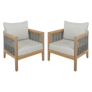 Safavieh Amanda Ivory Upholstered Club Chair Set with Oak Wood Frame for Living and Dining Rooms Oak/Ivory PAT7089B-SET2