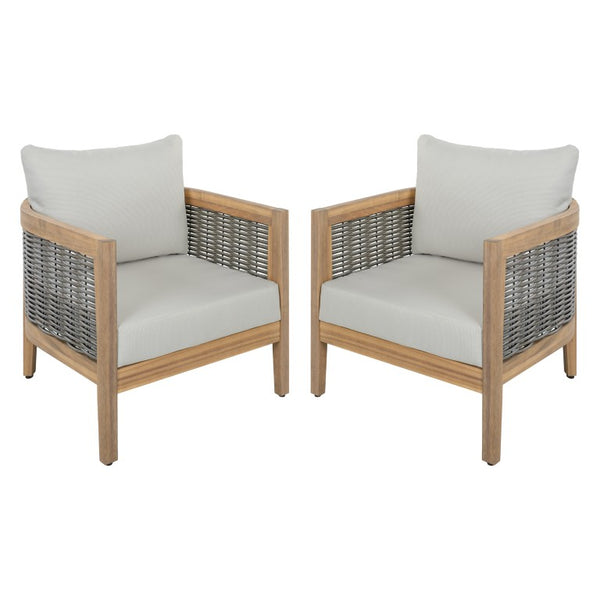 Safavieh Amanda Ivory Upholstered Club Chair Set with Oak Wood Frame for Living and Dining Rooms Oak/Ivory PAT7089B-SET2