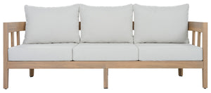 Safavieh Owen Three Seat Sofa Solid Oak Frame Ivory Upholstery Scandinavian Living Room OAK/IVORY PAT7091B