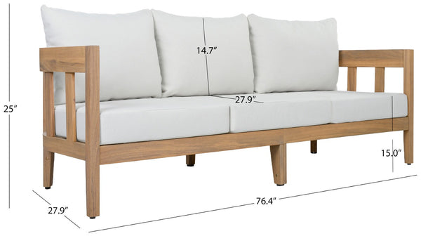 Safavieh Owen Three Seat Sofa Solid Oak Frame Ivory Upholstery Scandinavian Living Room OAK/IVORY PAT7091B