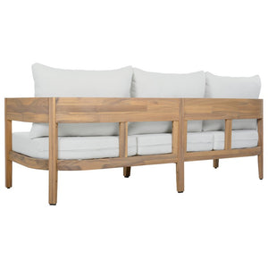 Safavieh Theo Three Seat Sofa with Oak Wood Frame and Ivory Fabric for Modern Living Rooms OAK/IVORY PAT7092B