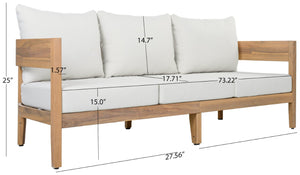 Safavieh Theo Three Seat Sofa with Oak Wood Frame and Ivory Fabric for Modern Living Rooms OAK/IVORY PAT7092B