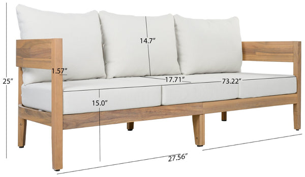 Safavieh Theo Three Seat Sofa with Oak Wood Frame and Ivory Fabric for Modern Living Rooms OAK/IVORY PAT7092B