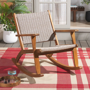 Safavieh DANIEL Rocking Chair - Natural Wood & Poly, Ergonomic Comfort for Indoor & Outdoor Relaxation PAT7094A
