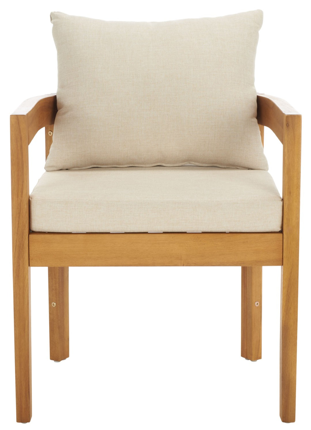 Safavieh KENTO Outdoor Dining Chair Set of 2 - Natural Wood Frame & Plush Taupe Cushions for Comfort PAT7096A-SET2