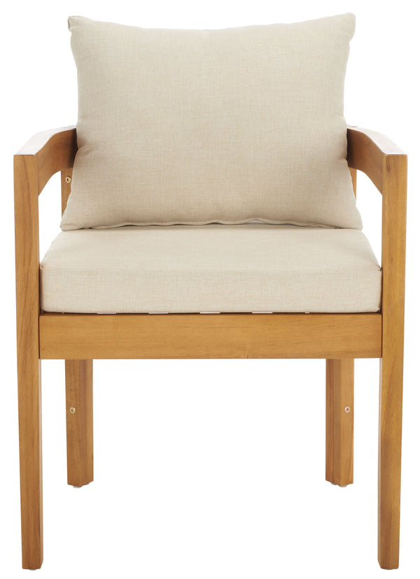 Safavieh Kento Dining Chair Set Of 2 - Stylish Natural Wood & Taupe Cushions For Ultimate Outdoor Comfort Natural ,Taupe Wood,Fabric,Foam Pat7096a-set2