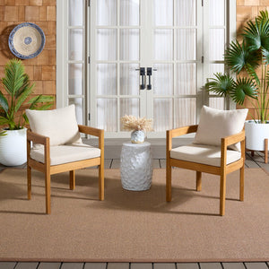 Safavieh Kento Dining Chair Set Of 2 - Stylish Natural Wood & Taupe Cushions For Ultimate Outdoor Comfort Natural ,Taupe Wood,Fabric,Foam Pat7096a-set2