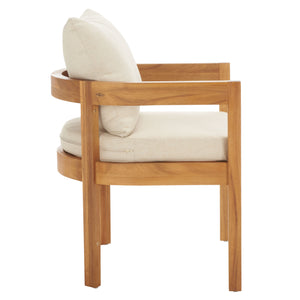 Safavieh Kento Dining Chair Set Of 2 - Stylish Natural Wood & Taupe Cushions For Ultimate Outdoor Comfort Natural ,Taupe Wood,Fabric,Foam Pat7096a-set2