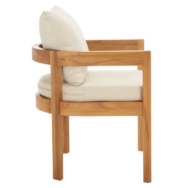 Safavieh Kento Dining Chair Set Of 2 - Stylish Natural Wood & Taupe Cushions For Ultimate Outdoor Comfort Natural ,Taupe Wood,Fabric,Foam Pat7096a-set2