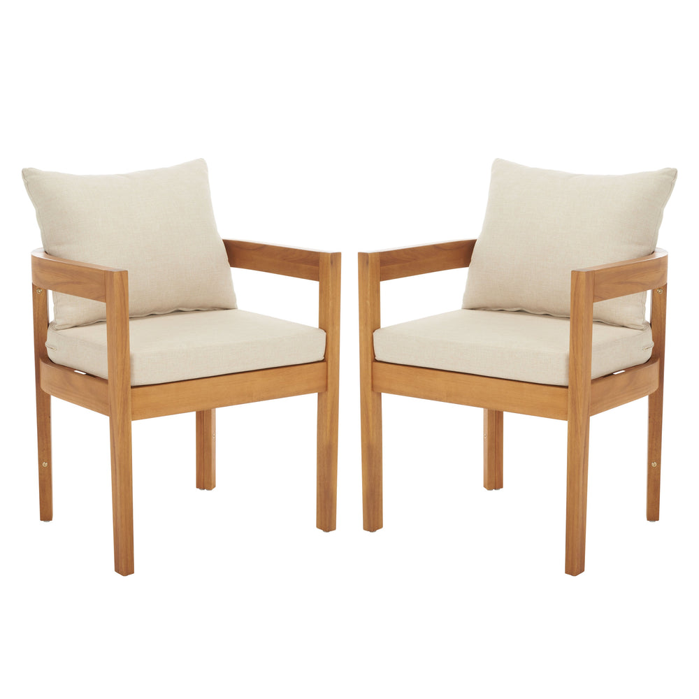 Safavieh Kento Dining Chair Set Of 2 - Stylish Natural Wood & Taupe Cushions For Ultimate Outdoor Comfort Natural ,Taupe Wood,Fabric,Foam Pat7096a-set2