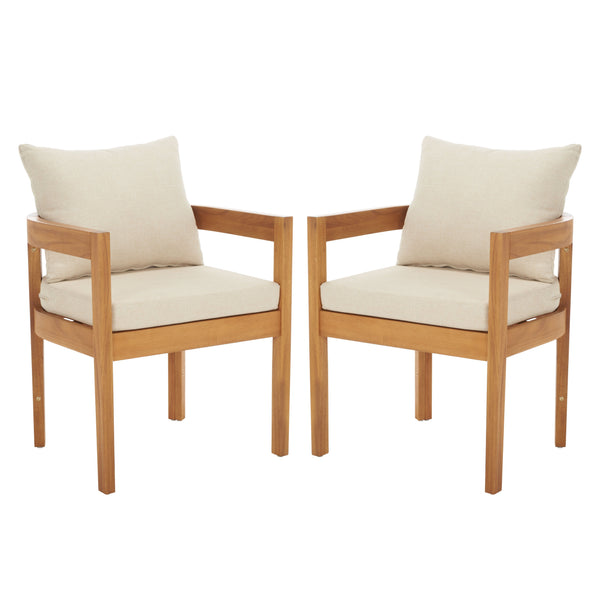 Safavieh Kento Dining Chair Set Of 2 - Stylish Natural Wood & Taupe Cushions For Ultimate Outdoor Comfort Natural ,Taupe Wood,Fabric,Foam Pat7096a-set2