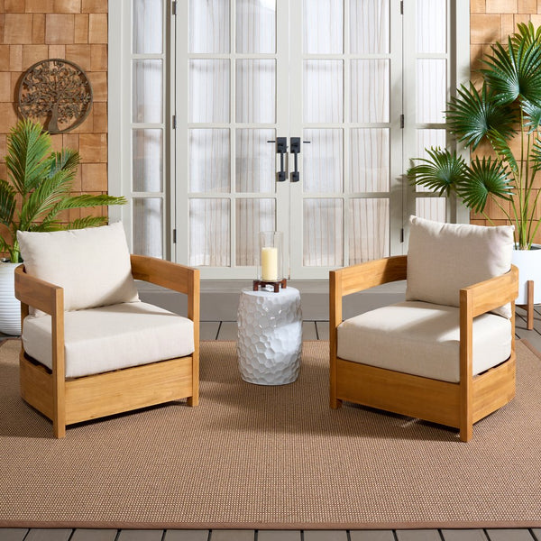 Safavieh Kento Armchair Set Of 2 - Elegant Natural Taupe Chairs For Stylish Outdoor Comfort & Relaxation Natural ,Taupe Wood,Fabric,Foam Pat7097a-set2