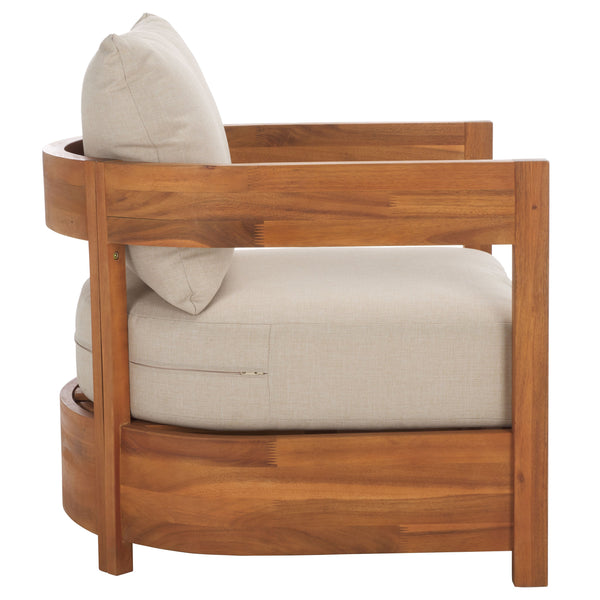 Safavieh Kento Armchair Set Of 2 - Elegant Natural Taupe Chairs For Stylish Outdoor Comfort & Relaxation Natural ,Taupe Wood,Fabric,Foam Pat7097a-set2