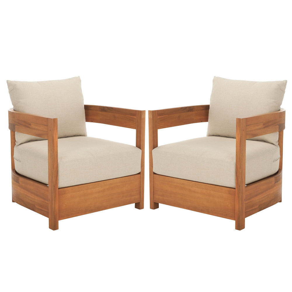 Safavieh Kento Armchair Set Of 2 - Elegant Natural Taupe Chairs For Stylish Outdoor Comfort & Relaxation Natural ,Taupe Wood,Fabric,Foam Pat7097a-set2