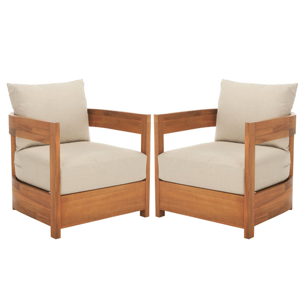Safavieh Kento Armchair Set Of 2 - Elegant Natural Taupe Chairs For Stylish Outdoor Comfort & Relaxation Natural ,Taupe Wood,Fabric,Foam Pat7097a-set2
