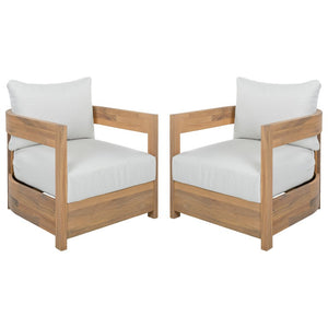Safavieh Kento Mid-Century Club Chairs Set of 2 Ivory Upholstered Oak Wood Frame Lounge Oak/Ivory PAT7097B-SET2