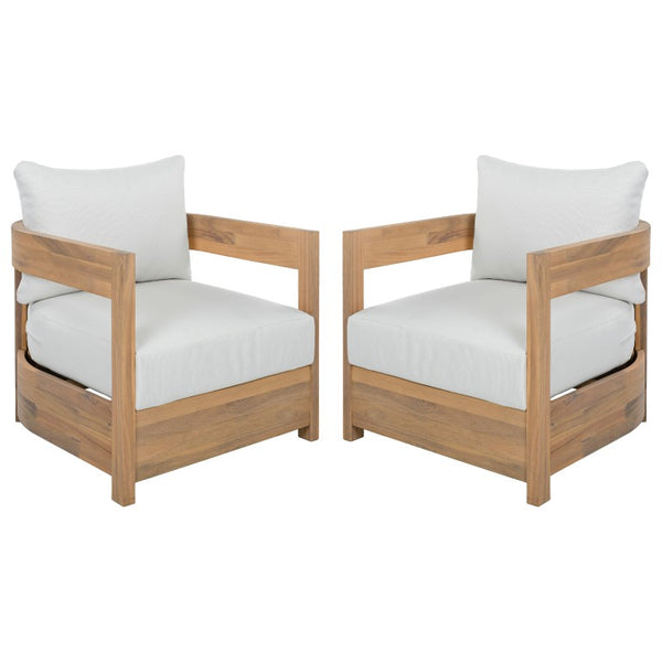 Safavieh Kento Mid-Century Club Chairs Set of 2 Ivory Upholstered Oak Wood Frame Lounge Oak/Ivory PAT7097B-SET2
