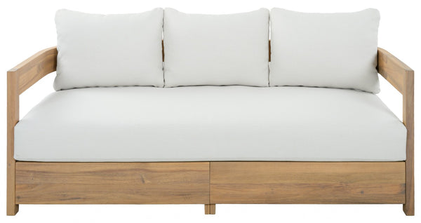 Safavieh Kento Three Seat Sofa Solid Wood Frame Ivory Upholstered Living Room Couch OAK/IVORY PAT7098B