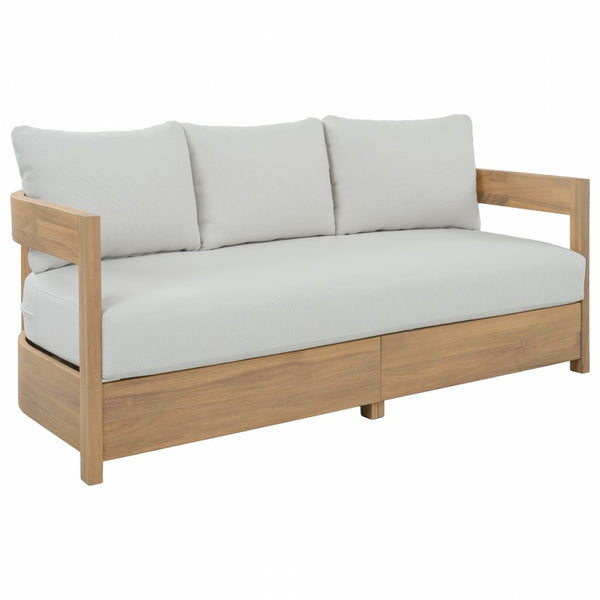 Safavieh Kento Three Seat Sofa Solid Wood Frame Ivory Upholstered Living Room Couch OAK/IVORY PAT7098B