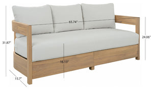 Safavieh Kento Three Seat Sofa Solid Wood Frame Ivory Upholstered Living Room Couch OAK/IVORY PAT7098B