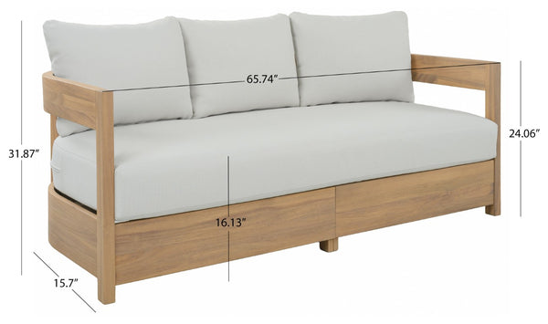 Safavieh Kento Three Seat Sofa Solid Wood Frame Ivory Upholstered Living Room Couch OAK/IVORY PAT7098B