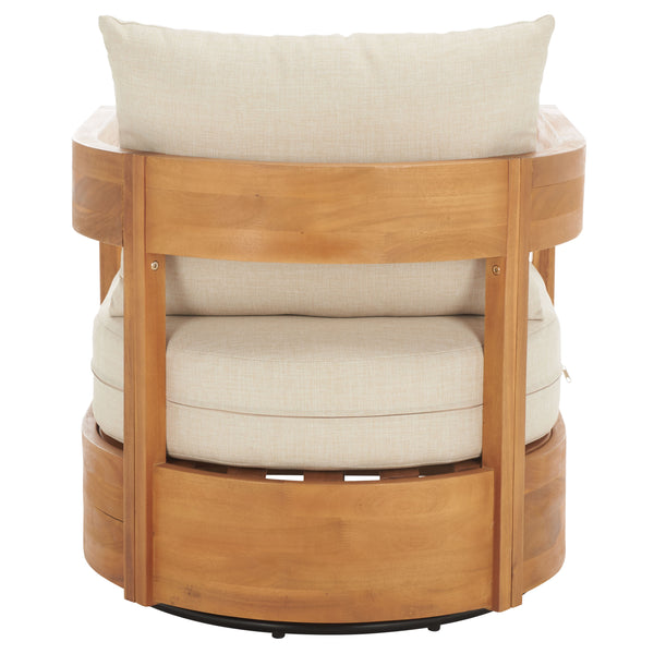 Safavieh Kento Swivel Chair - Elegant Natural Taupe Outdoor Accent For Stylish Patios & Relaxation Spaces Natural ,Taupe Wood,Fabric,Foam Pat7099a