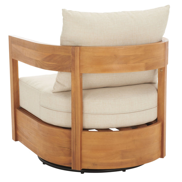 Safavieh Kento Swivel Chair - Elegant Natural Taupe Outdoor Accent For Stylish Patios & Relaxation Spaces Natural ,Taupe Wood,Fabric,Foam Pat7099a