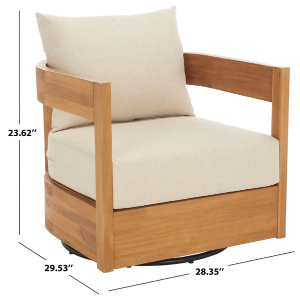 Safavieh KENTO Swivel Chair - Stylish Natural Wood & Taupe Fabric for Ultimate Outdoor Comfort & Relaxation PAT7099A
