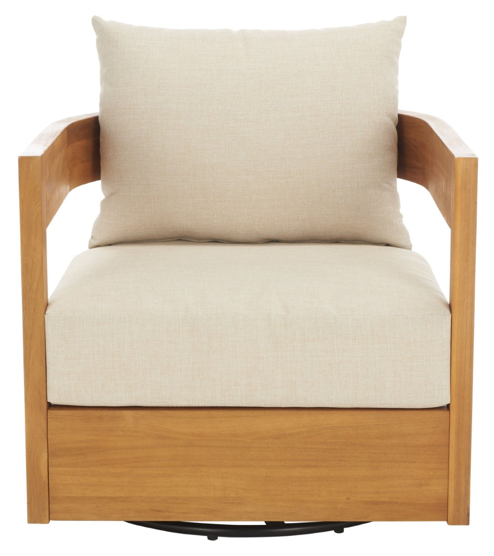Safavieh KENTO Swivel Chair - Stylish Natural Wood & Taupe Fabric for Ultimate Outdoor Comfort & Relaxation PAT7099A