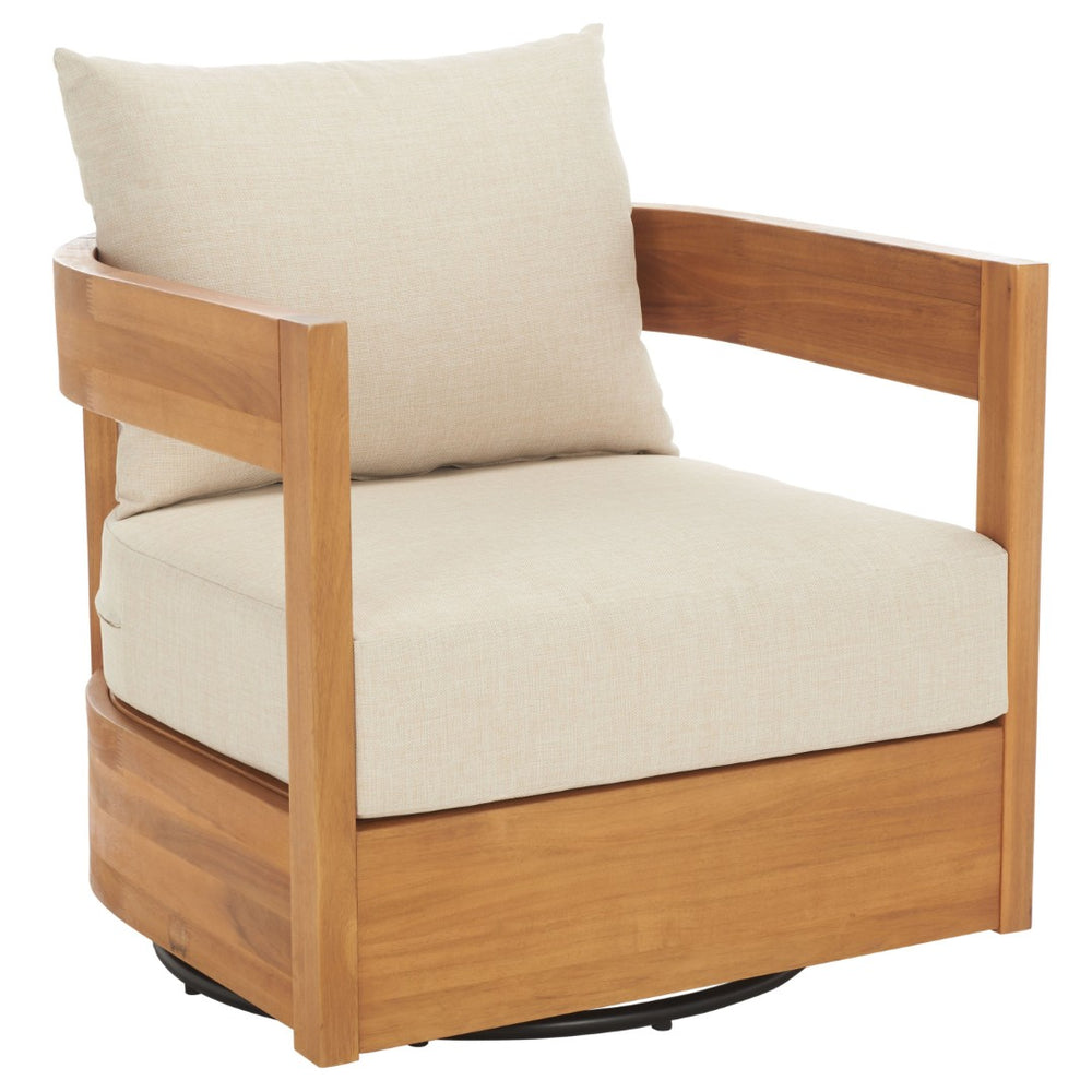Safavieh KENTO Swivel Chair - Stylish Natural Wood & Taupe Fabric for Ultimate Outdoor Comfort & Relaxation PAT7099A