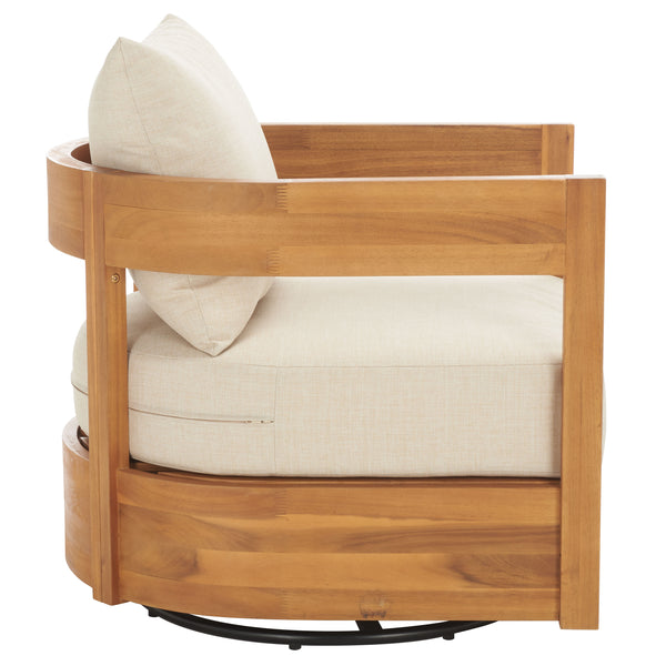 Safavieh Kento Swivel Chair - Elegant Natural Taupe Outdoor Accent For Stylish Patios & Relaxation Spaces Natural ,Taupe Wood,Fabric,Foam Pat7099a