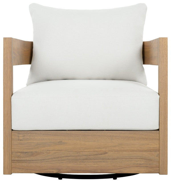 Safavieh Kento Swivel Club Chair with Oak Frame and Ivory Fabric for Modern Living Spaces OAK/IVORY PAT7099B