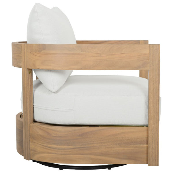 Safavieh Kento Swivel Club Chair with Oak Frame and Ivory Fabric for Modern Living Spaces OAK/IVORY PAT7099B