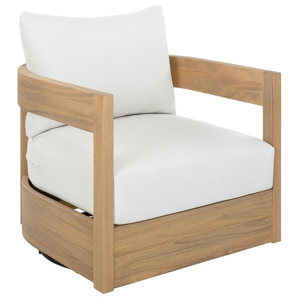 Safavieh Kento Swivel Club Chair with Oak Frame and Ivory Fabric for Modern Living Spaces OAK/IVORY PAT7099B