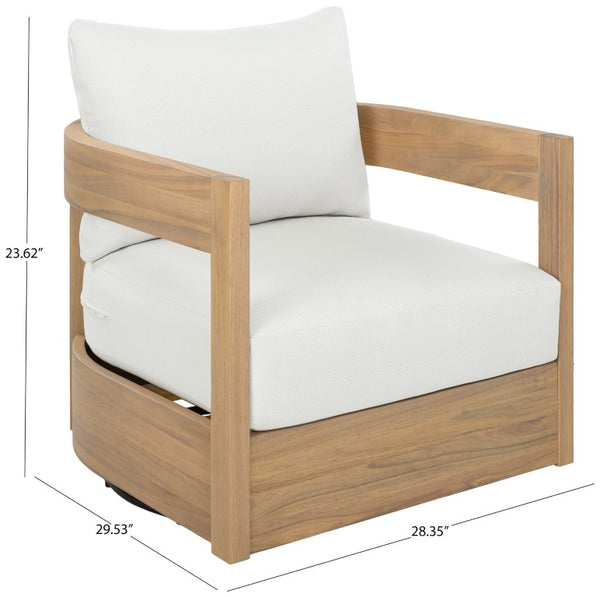 Safavieh Kento Swivel Club Chair with Oak Frame and Ivory Fabric for Modern Living Spaces OAK/IVORY PAT7099B
