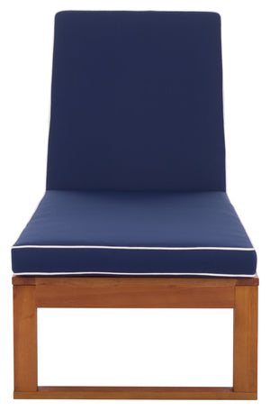 Safavieh Sophie Lounger - Elegant Outdoor Retreat With Durable Eucalyptus Frame And Soft Foam Cushioning Natural ,Navy Eucalyptus,Fabric,Foam Pat7101b