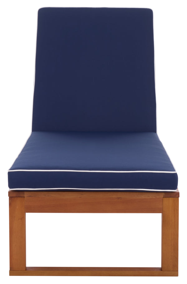 Safavieh Sophie Lounger - Elegant Outdoor Retreat With Durable Eucalyptus Frame And Soft Foam Cushioning Natural ,Navy Eucalyptus,Fabric,Foam Pat7101b