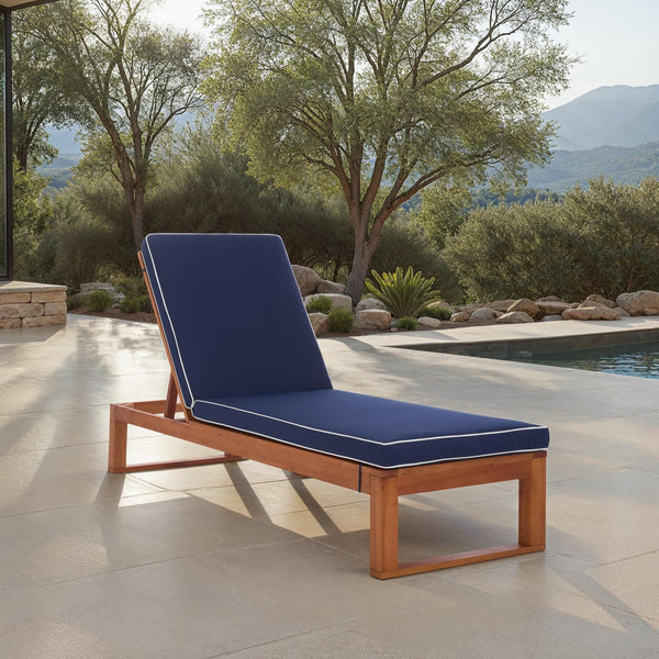 Safavieh Sophie Lounger - Elegant Outdoor Retreat With Durable Eucalyptus Frame And Soft Foam Cushioning Natural ,Navy Eucalyptus,Fabric,Foam Pat7101b
