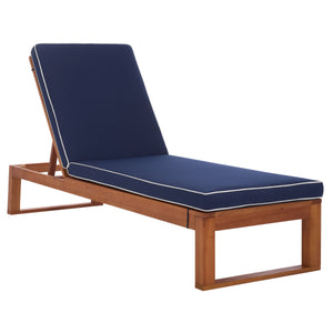 Safavieh Sophie Lounger - Elegant Outdoor Retreat With Durable Eucalyptus Frame And Soft Foam Cushioning Natural ,Navy Eucalyptus,Fabric,Foam Pat7101b