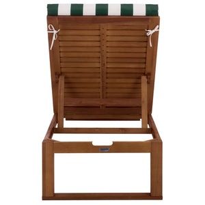 Safavieh Sophie Lounger - Elegant Outdoor Retreat With Durable Eucalyptus Frame And Soft Foam Cushioning Natural ,Hunter Green Stripe Eucalyptus,Fabric,Foam Pat7101h