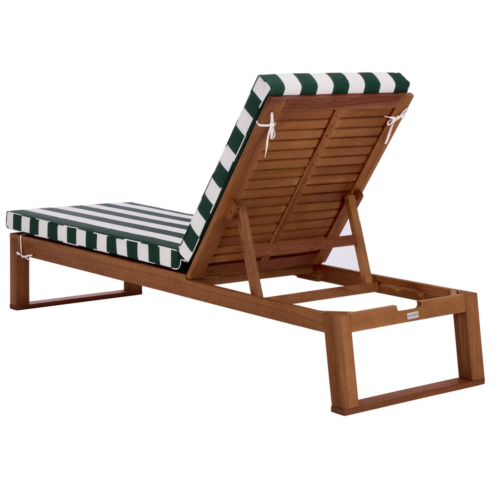 Safavieh Sophie Lounger - Elegant Outdoor Retreat With Durable Eucalyptus Frame And Soft Foam Cushioning Natural ,Hunter Green Stripe Eucalyptus,Fabric,Foam Pat7101h