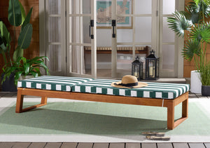 Safavieh Sophie Lounger - Elegant Outdoor Retreat With Durable Eucalyptus Frame And Soft Foam Cushioning Natural ,Hunter Green Stripe Eucalyptus,Fabric,Foam Pat7101h