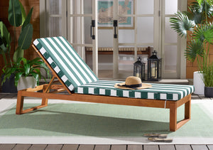 Safavieh Sophie Lounger - Elegant Outdoor Retreat With Durable Eucalyptus Frame And Soft Foam Cushioning Natural ,Hunter Green Stripe Eucalyptus,Fabric,Foam Pat7101h