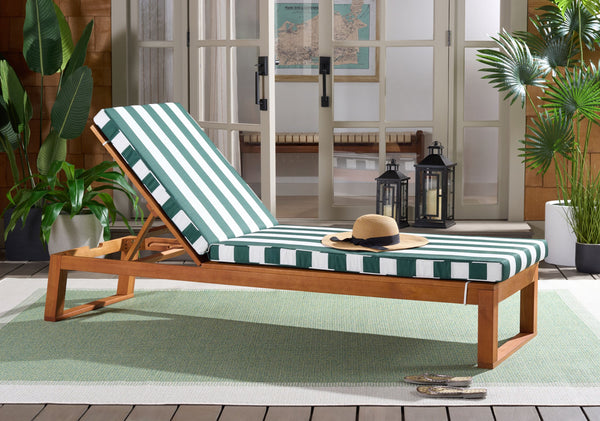 Safavieh Sophie Lounger - Elegant Outdoor Retreat With Durable Eucalyptus Frame And Soft Foam Cushioning Natural ,Hunter Green Stripe Eucalyptus,Fabric,Foam Pat7101h