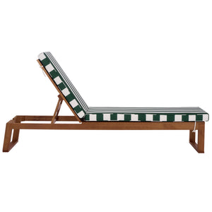 Safavieh Sophie Lounger - Elegant Outdoor Retreat With Durable Eucalyptus Frame And Soft Foam Cushioning Natural ,Hunter Green Stripe Eucalyptus,Fabric,Foam Pat7101h
